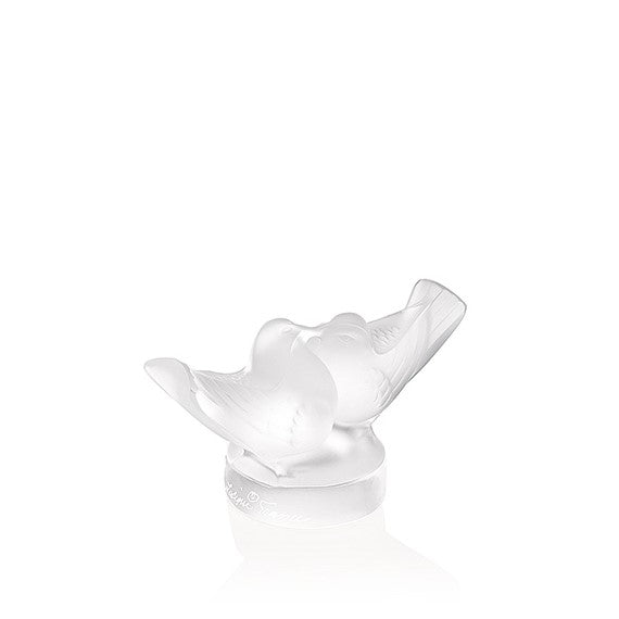 Lalique Two lovebirds in clear crystal glass