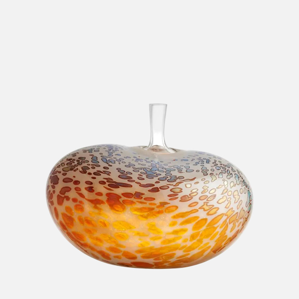 Kosta Boda Bean
Decorative glass apple with multicolored pattern on a white background