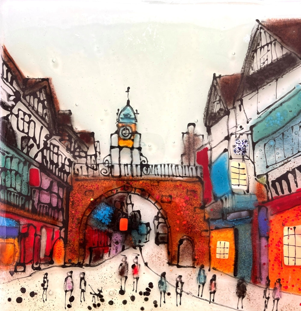 Emma Wood Glass Wall Art - Postcards - Eastgate Clock, Morning