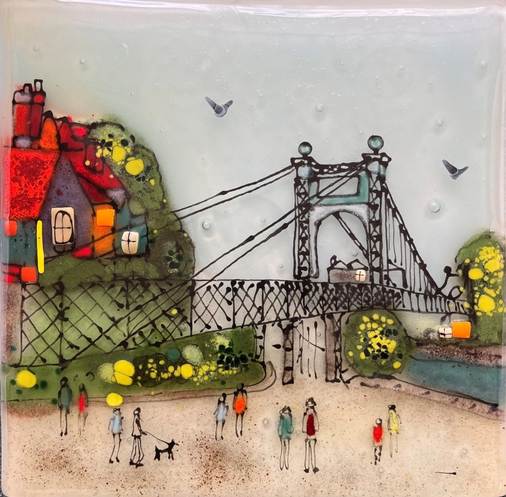 Emma Wood Glass Wall Art - Postcards - Suspension Bridge, Day