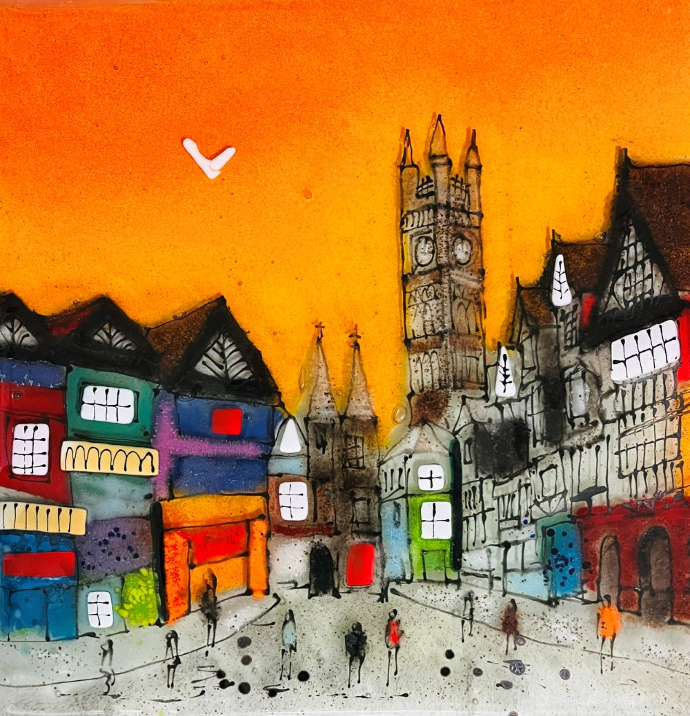 Emma Wood Glass Wall Art - Postcards - Street life 4