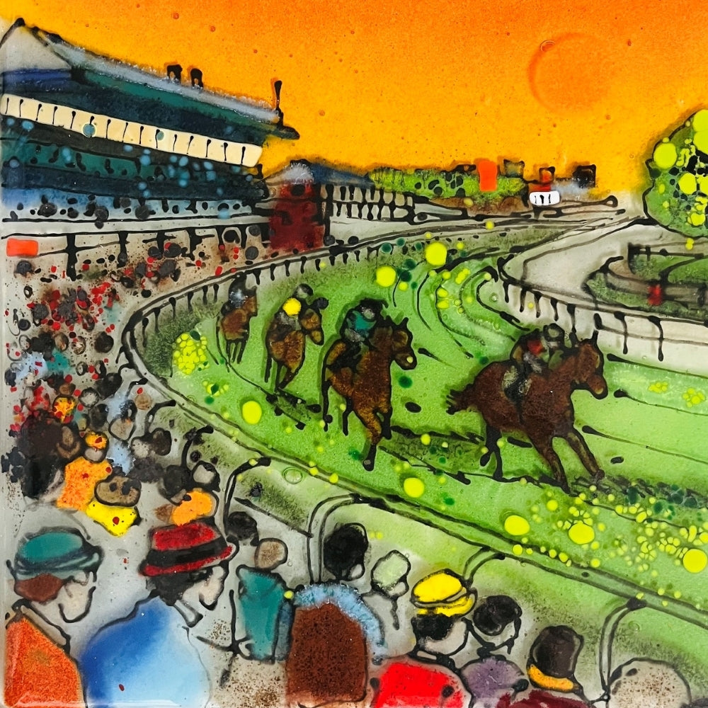 Emma Wood Glass Wall Art - Postcards - Sunset at Chester Races