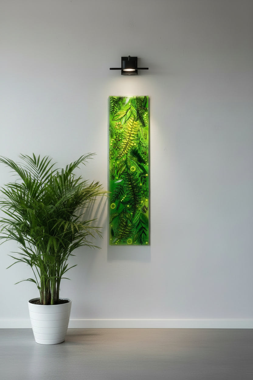 Emma Wood Glass Wall Art - Abstract leaves - green