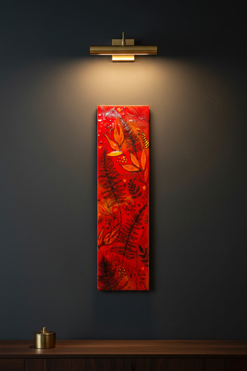 Emma Wood Glass Wall Art - Abstract leaves - red