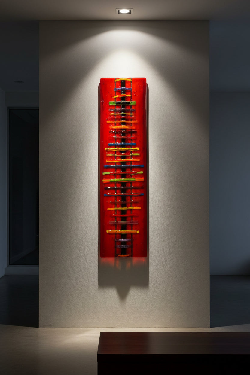 Emma Wood Glass Wall Art - Abstract Soundbar - red