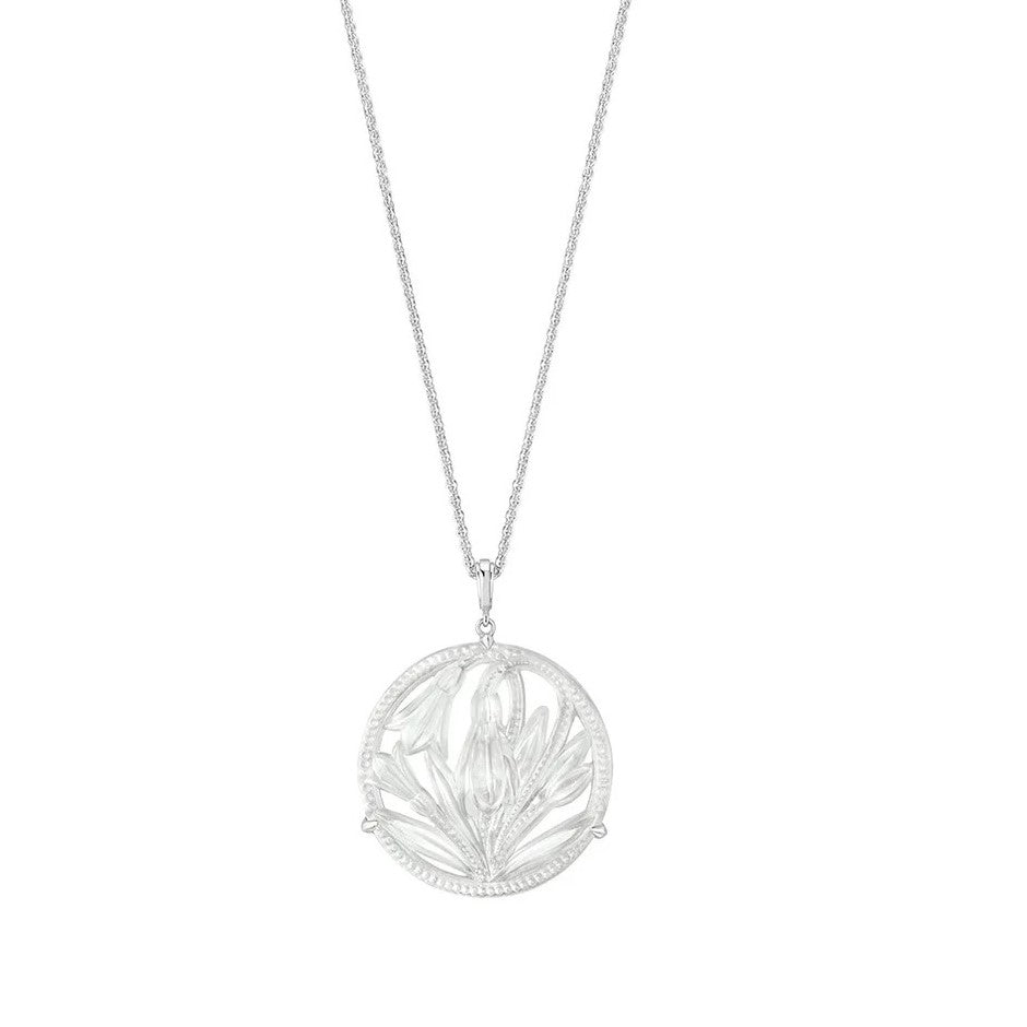 Lalique Fleur de Nige pendant large silver and crystal.