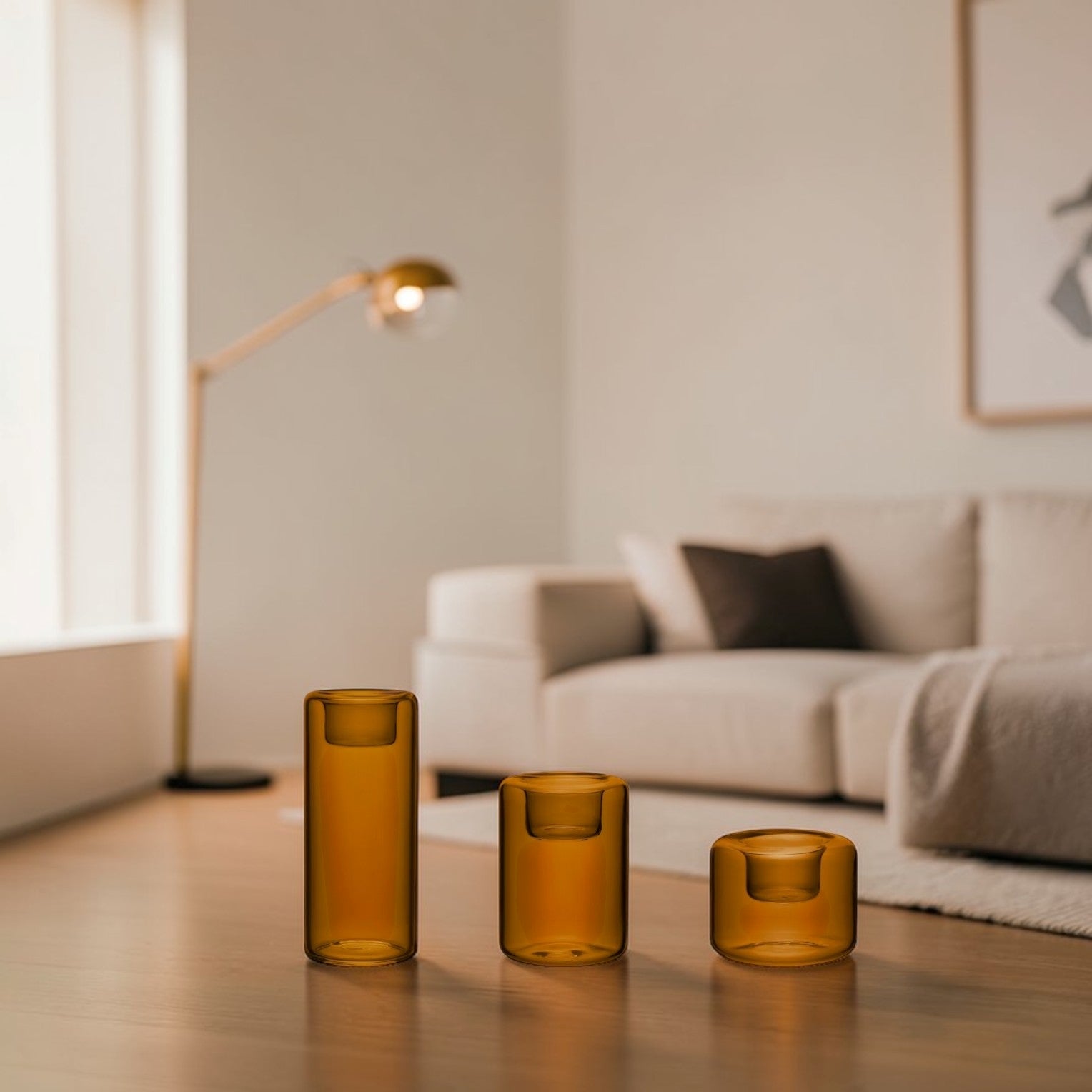 Kosta Boda Happy amber votive 3pcs.