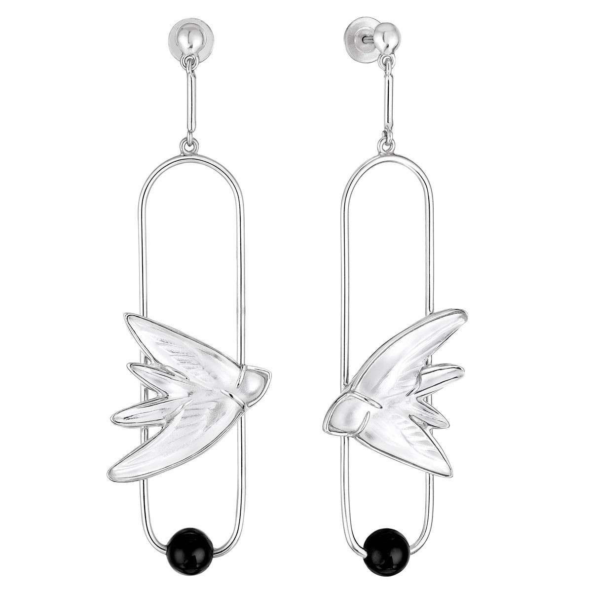 Lalique Hirondelles earrings in silver and crystal