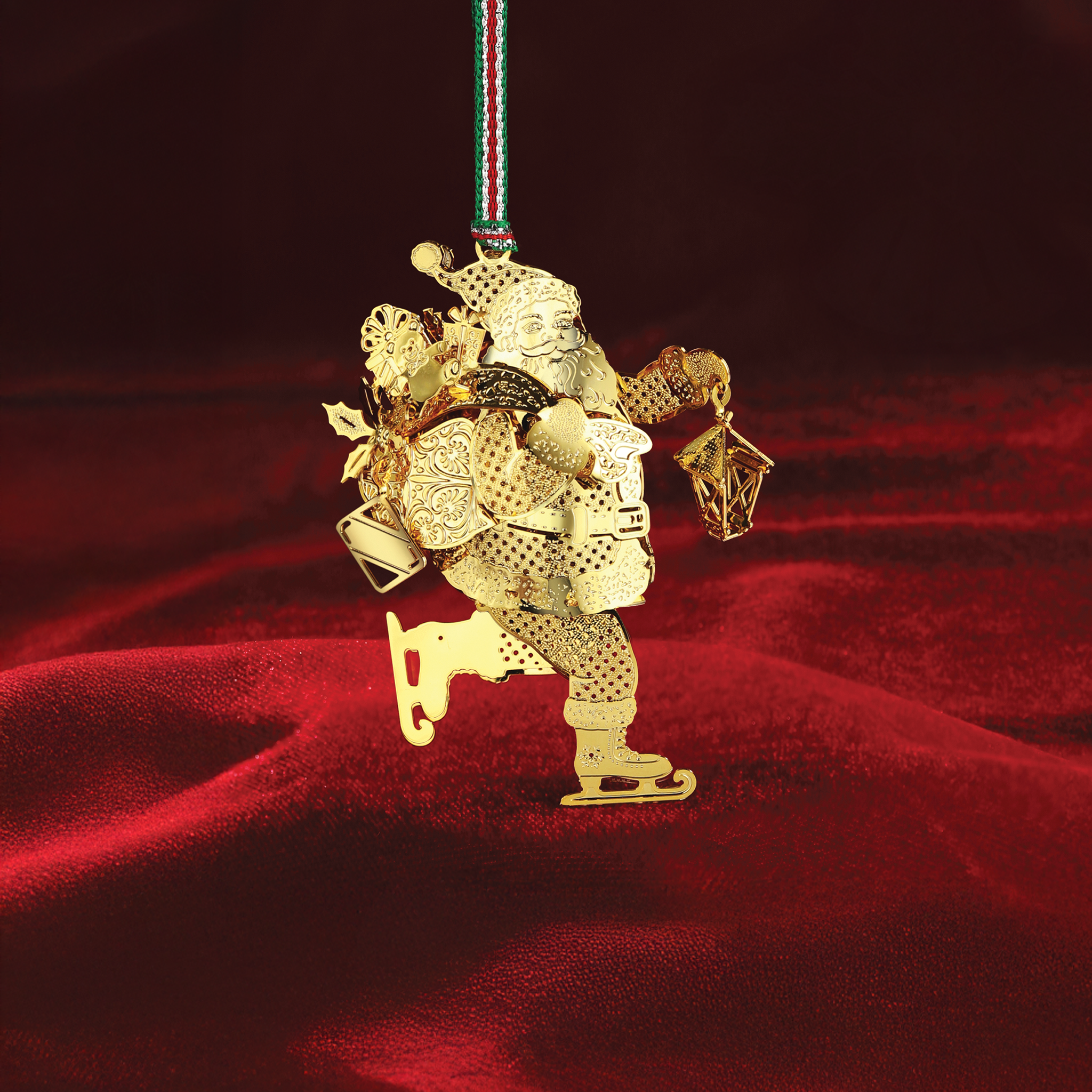 Christmas gold plated Skating Santa tree decoration - NEW