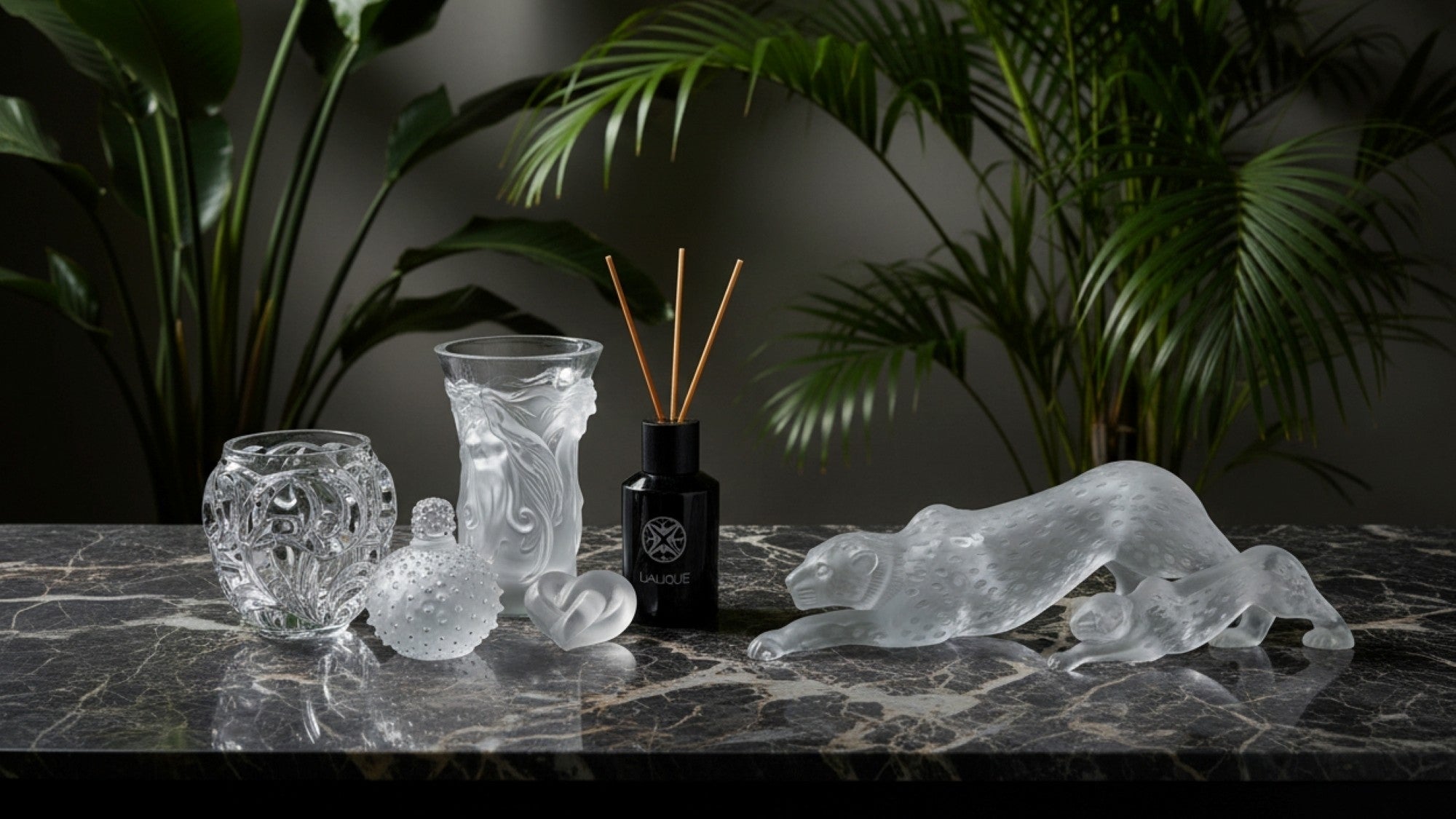 Lalique collection glass vases and sculptures and crystal home decor