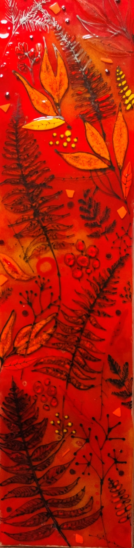 Emma Wood Glass Wall Art - Abstract leaves - red