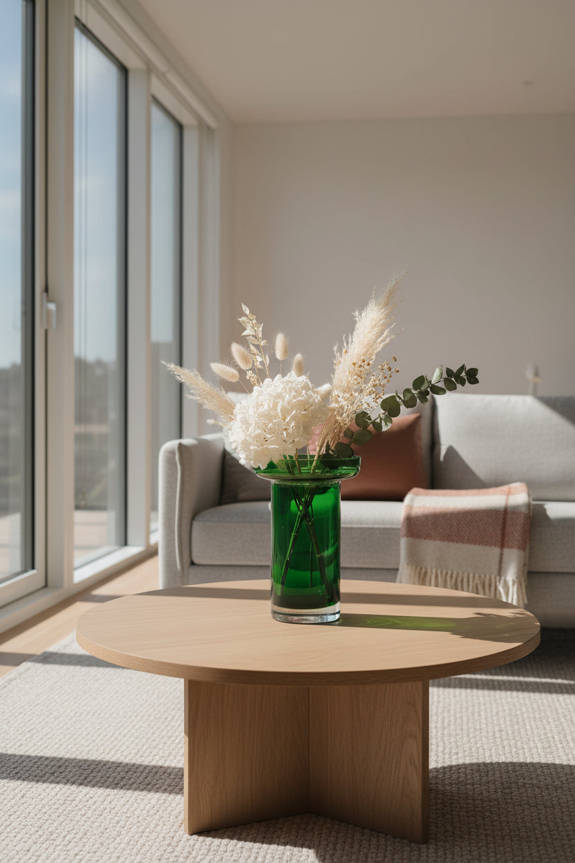 Kosta Boda Limelight Green glass vase with a textured base on a white background
