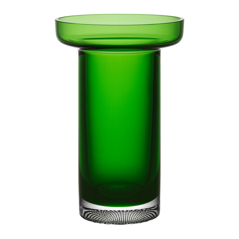 Kosta Boda Limelight Green glass vase with a textured base on a white background