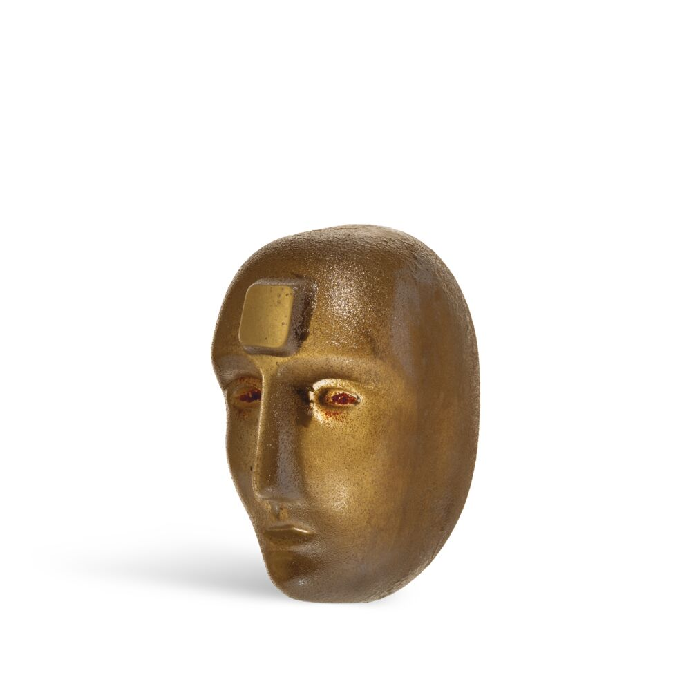 Kosta Boda Brain Look in golden amber sculpture