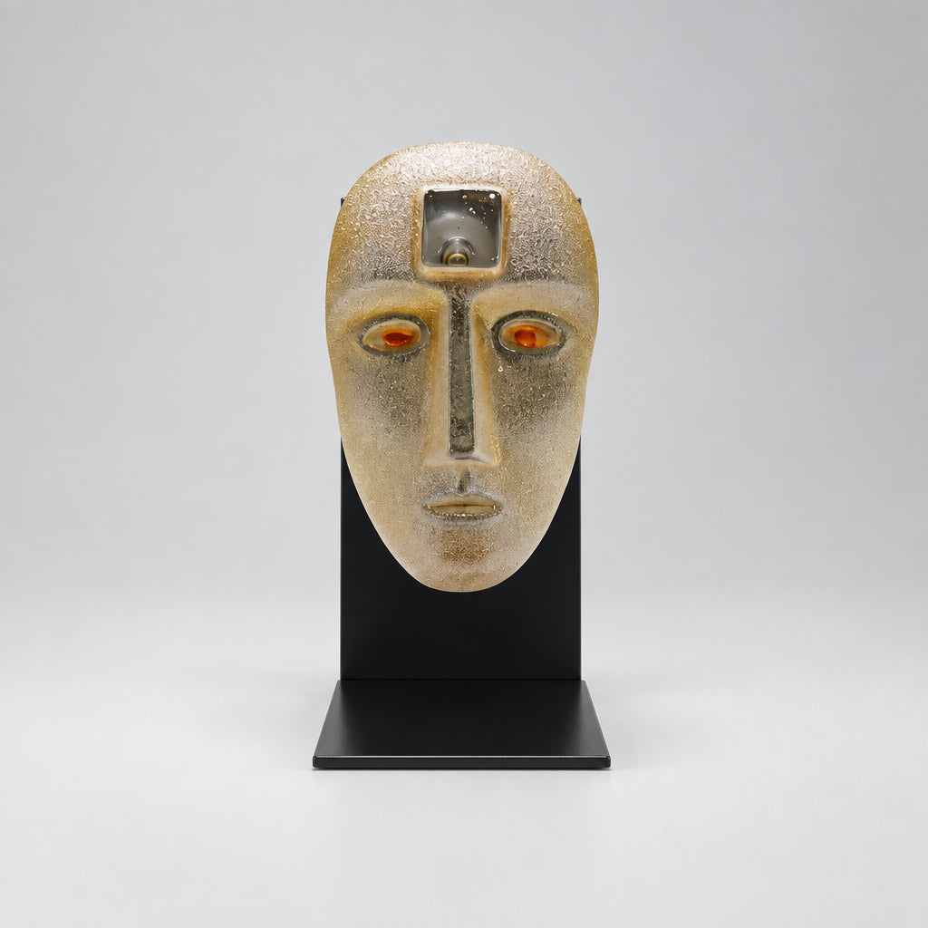 Kosta Boda Brain Look in golden amber sculpture