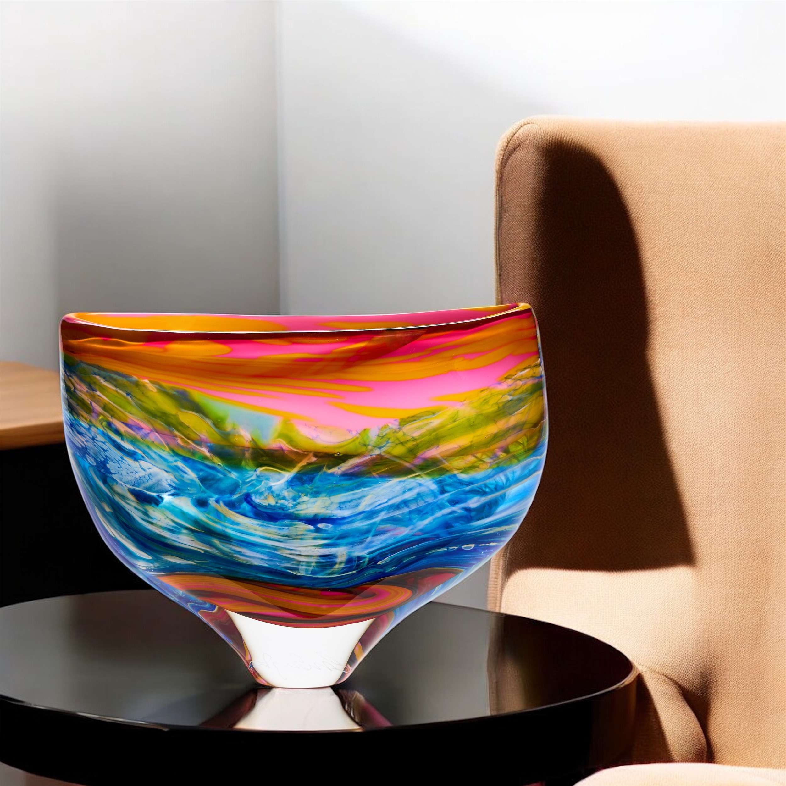 Seascape large wide flattend vase