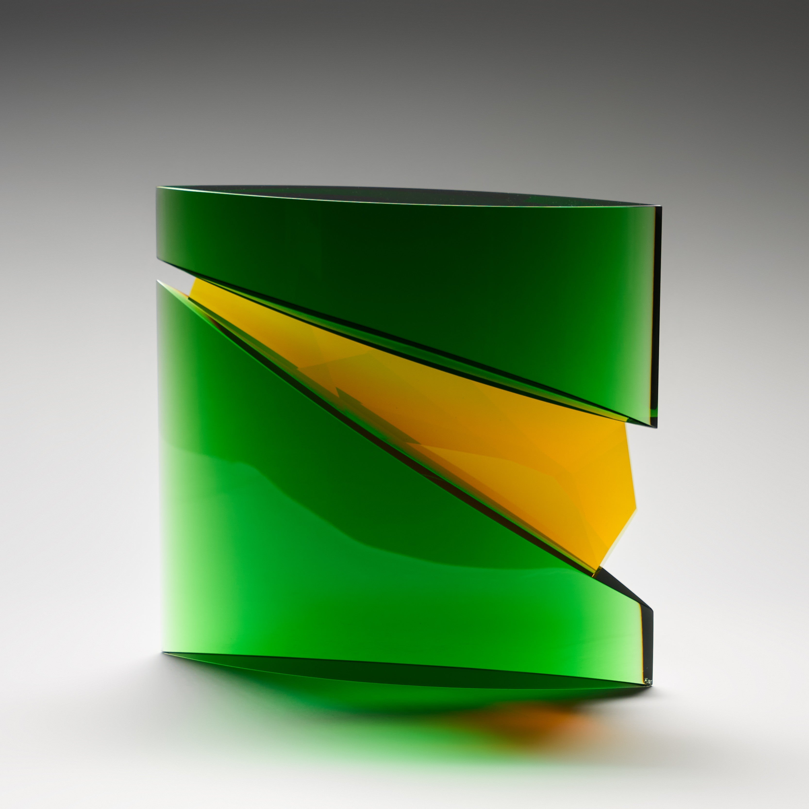 Czech Art Glass - Green Yellow Square sculpture