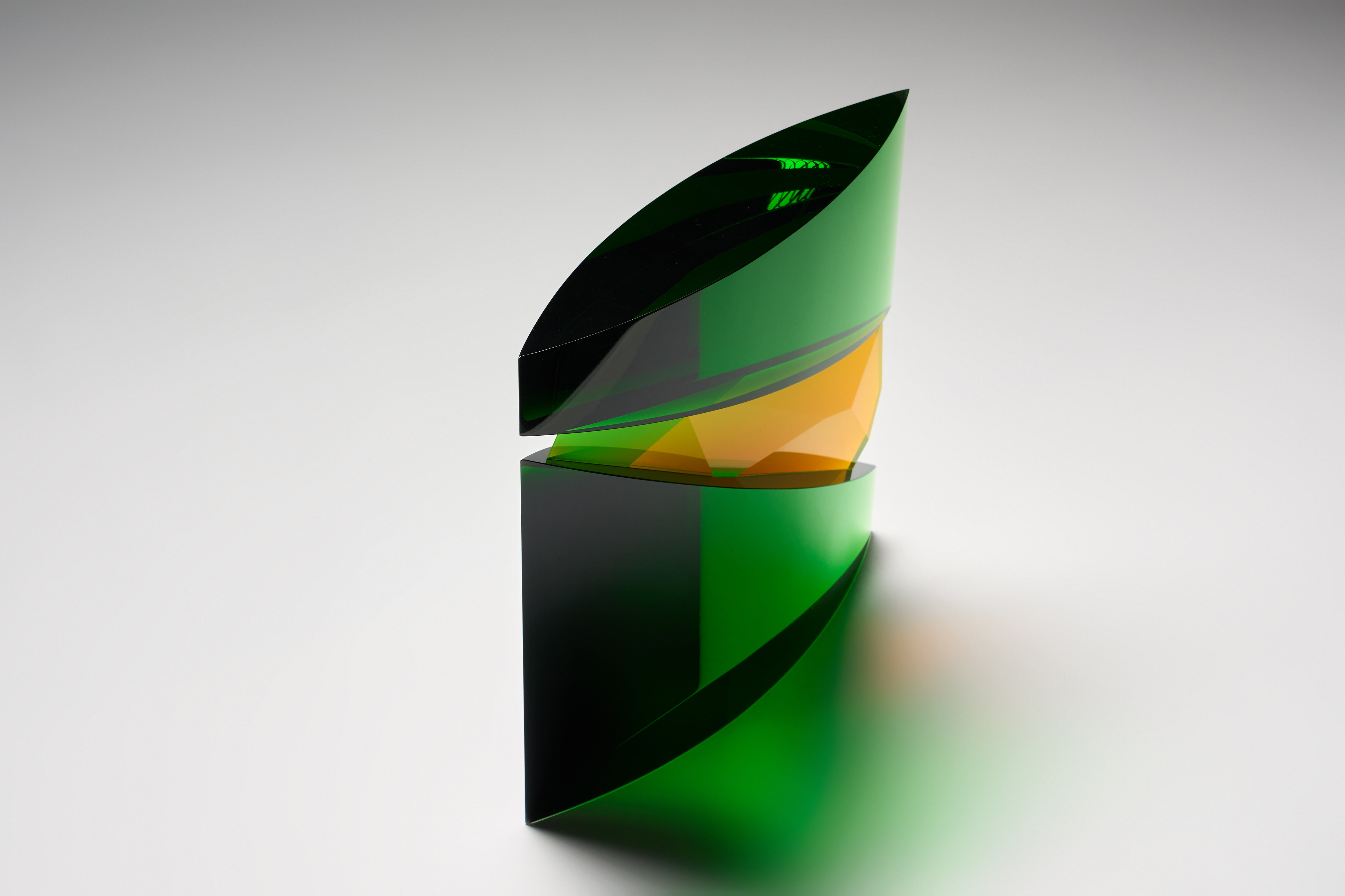Czech Art Glass - Green Yellow Square sculpture