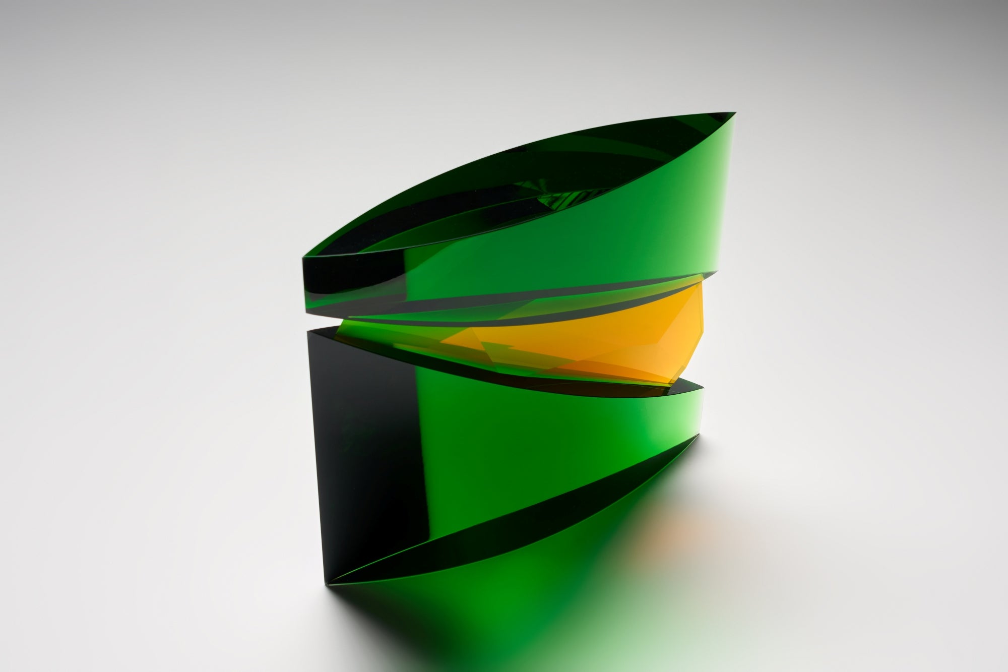 Czech Art Glass - Green Yellow Square sculpture