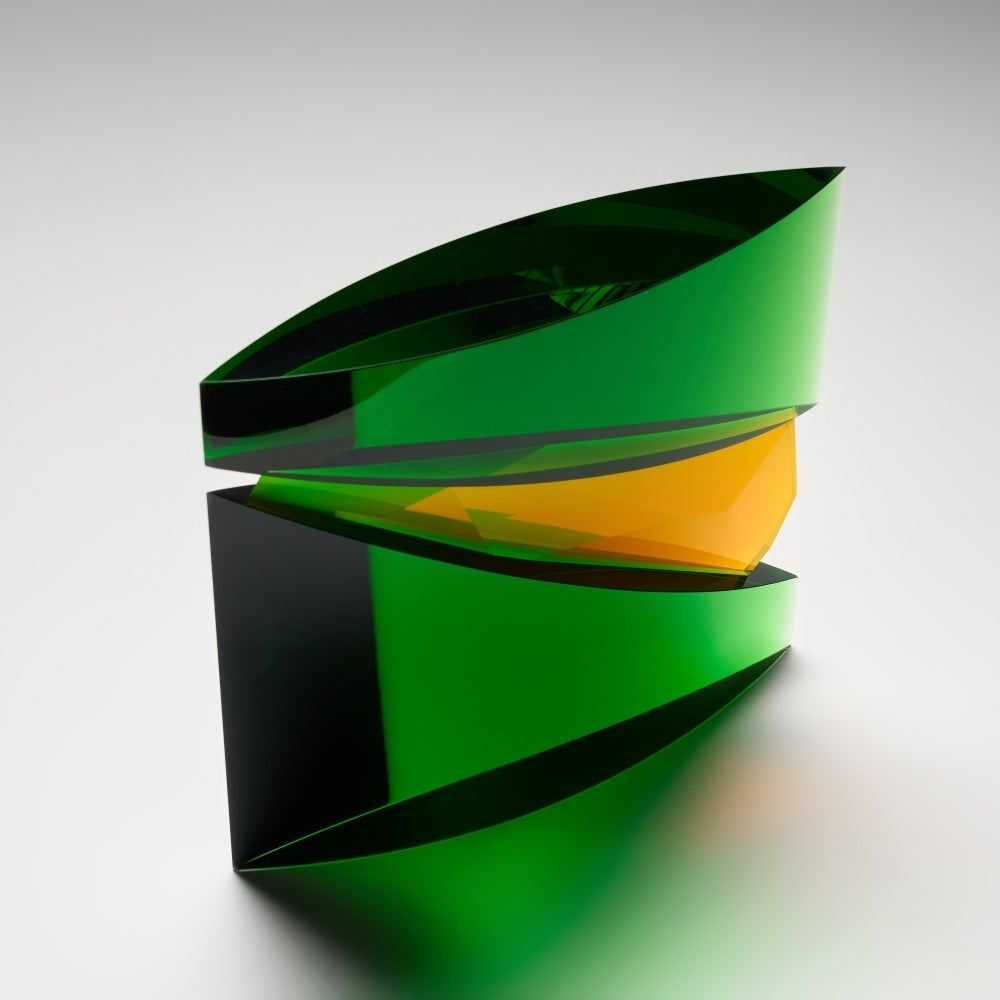 Czech Art Glass - Green Yellow Square sculpture