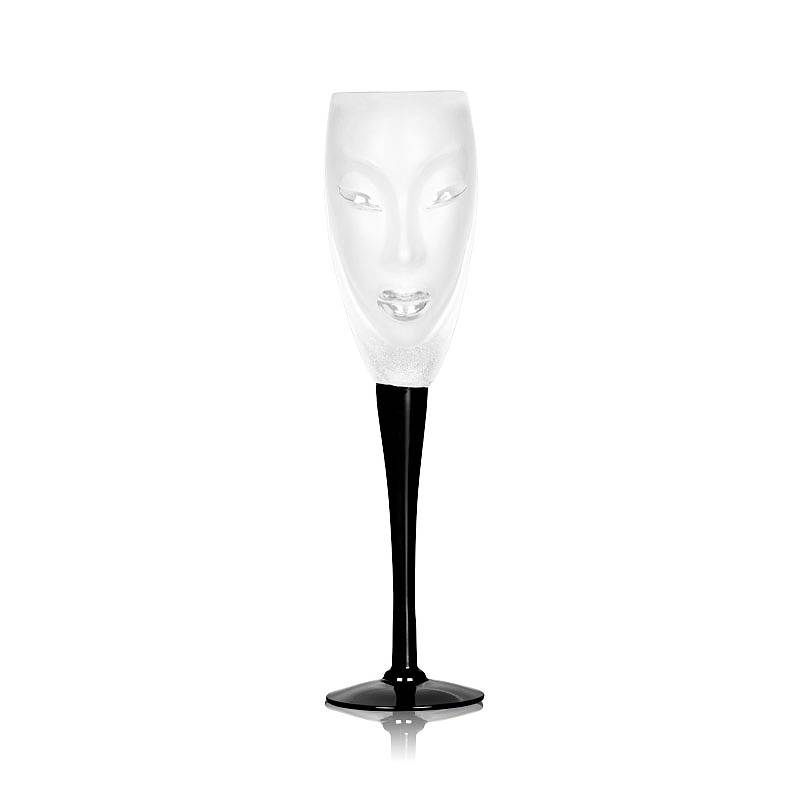 Electra Champagne flute clear, with black steams size H250mm handmade and designed by Mats Jonasson for Maleras