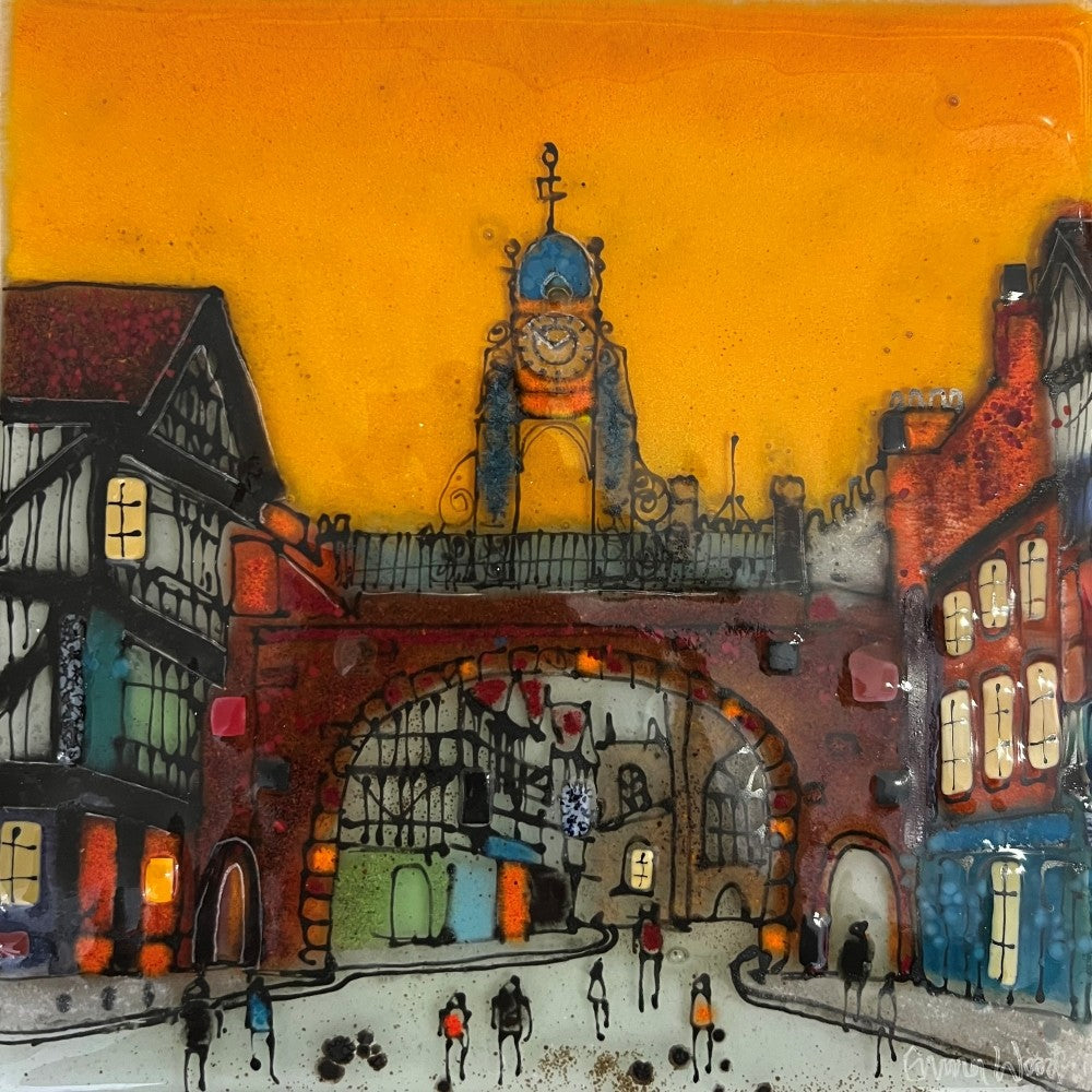 Emma Wood Wall Art - Postcards - East Gate Clock - sunset
