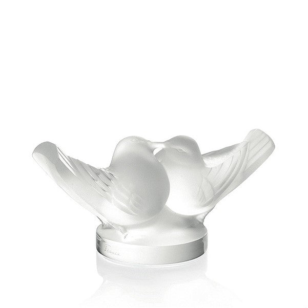 Lalique Two lovebirds in clear crystal glass