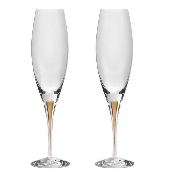 Orrefors Intermezzo gold champagne flutes set of 2