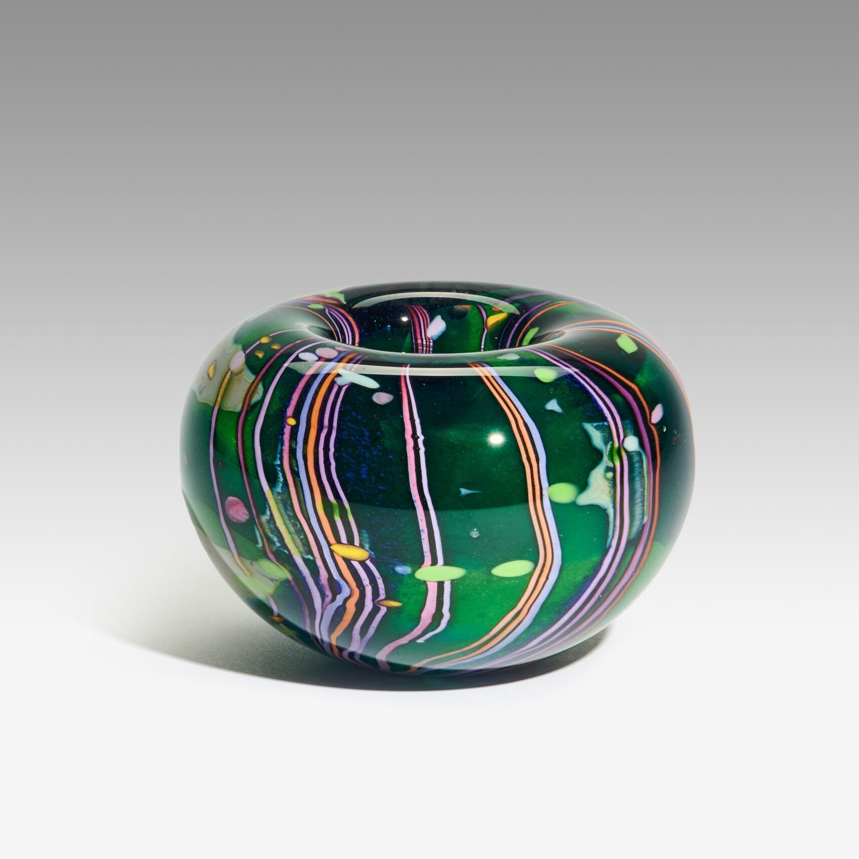 Peter Layton's "Arrivel Of Spring" glass Roll top bowl