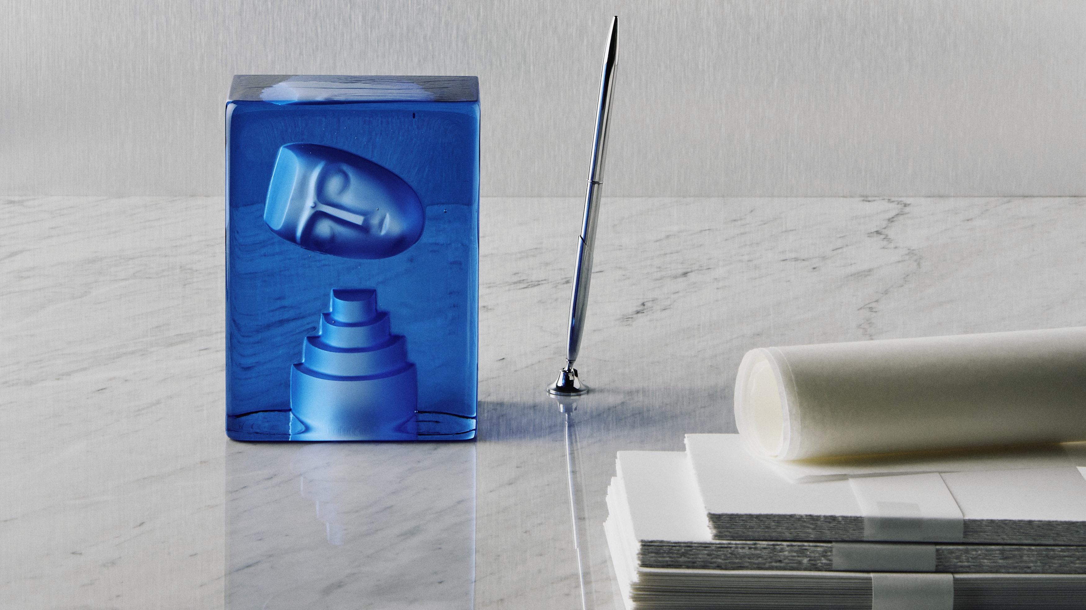 Kosta Boda Azur Blue glass object head sculpture