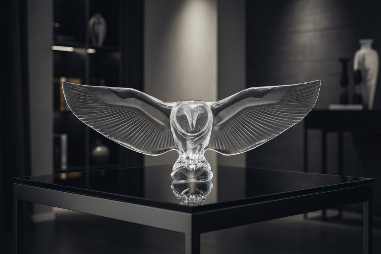 Lalique Barn Owl clear crystal sculpture