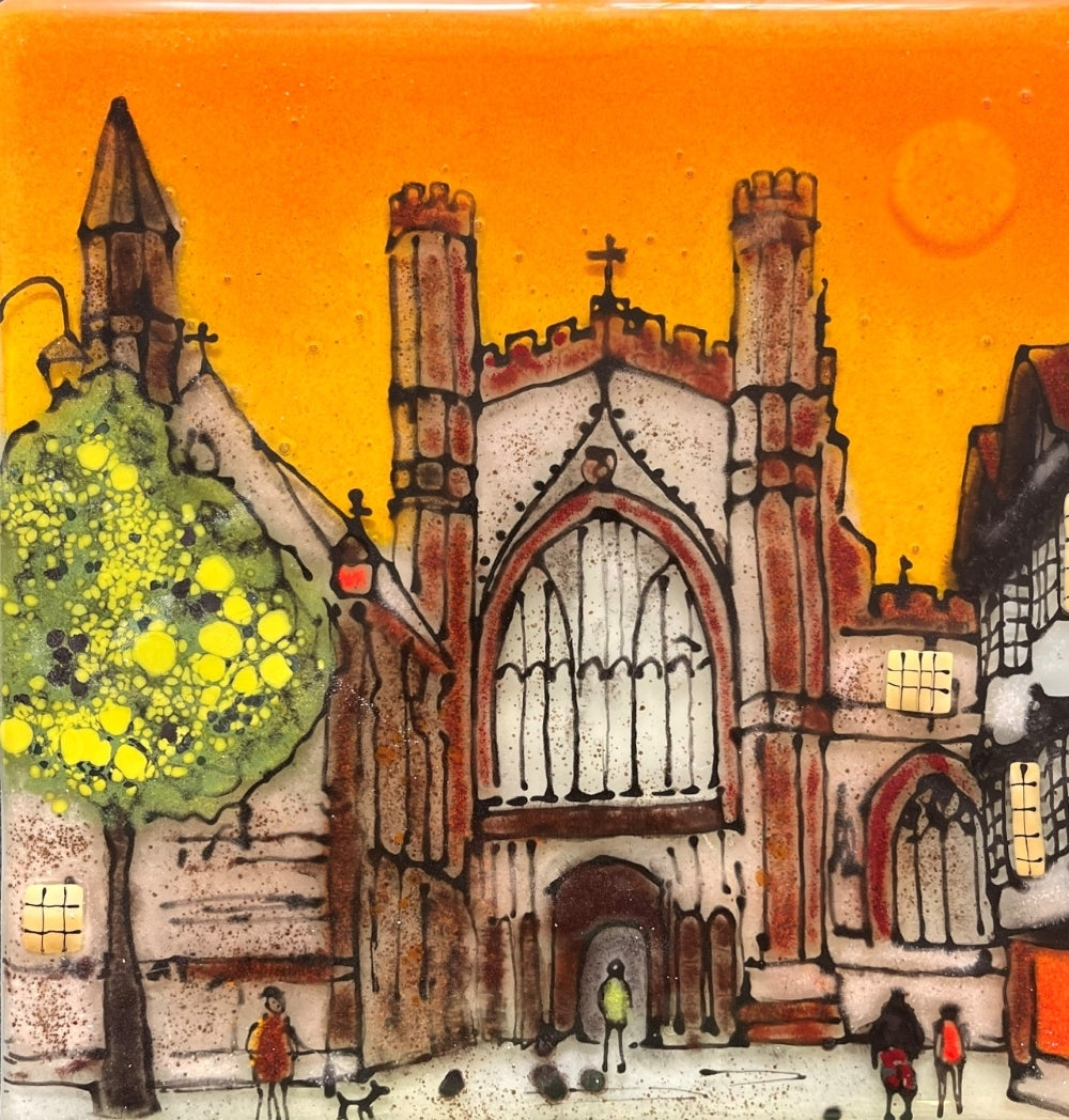 Emma Wood Glass Wall Art - Postcards - Sunset at the Cathedral