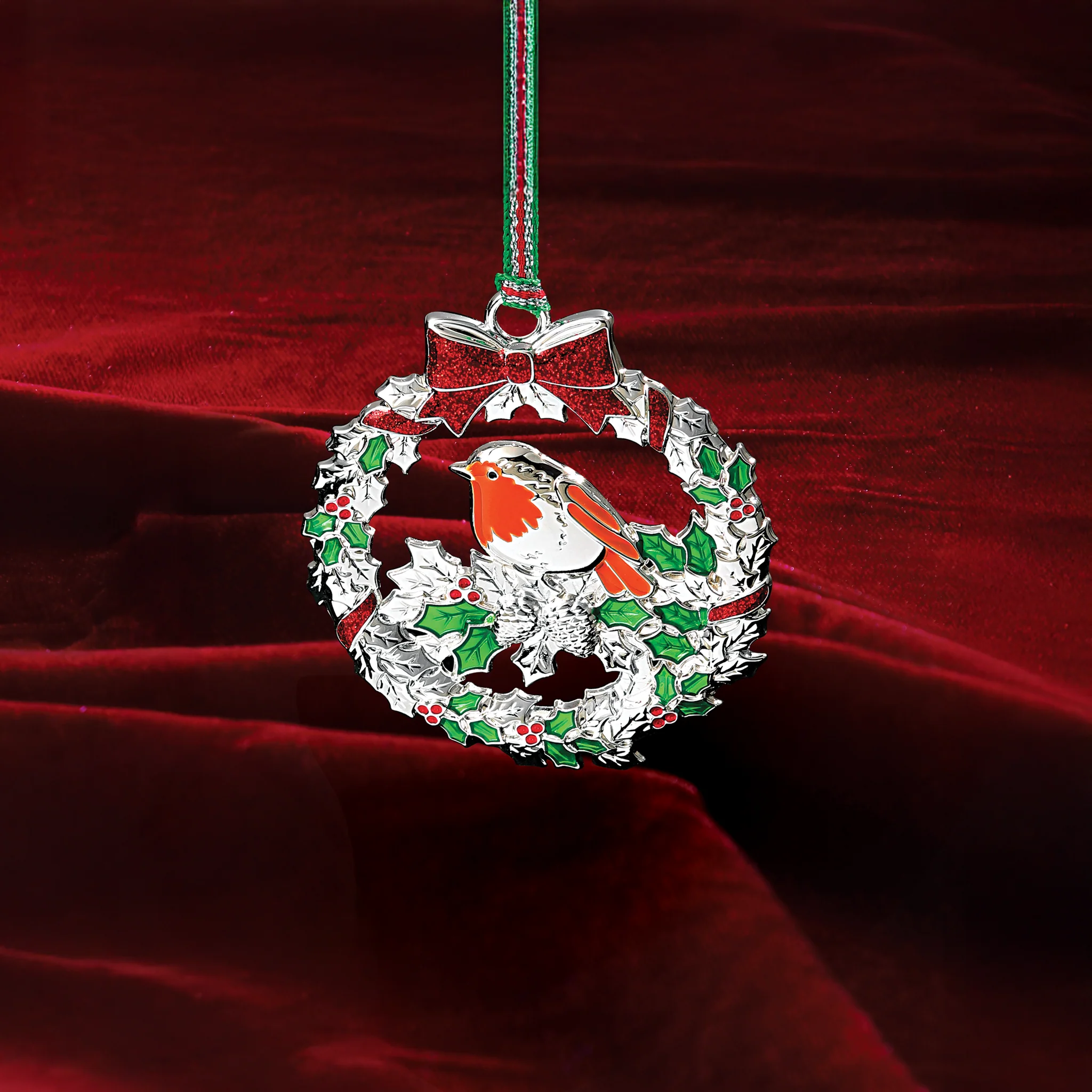 Christmas Robin with Holly tree decoration - NEW