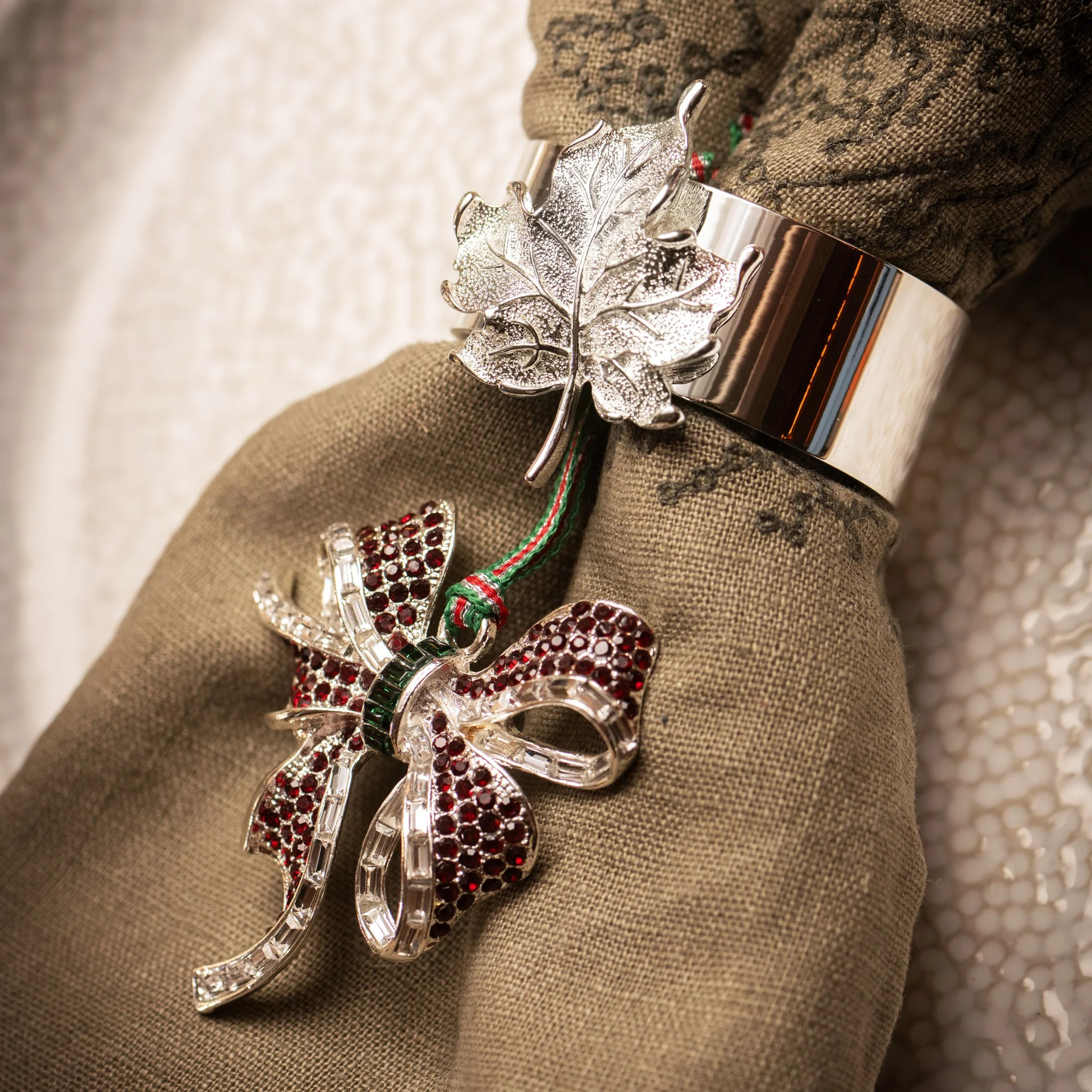 Christmas Bow with Red Stones Tree Decoration