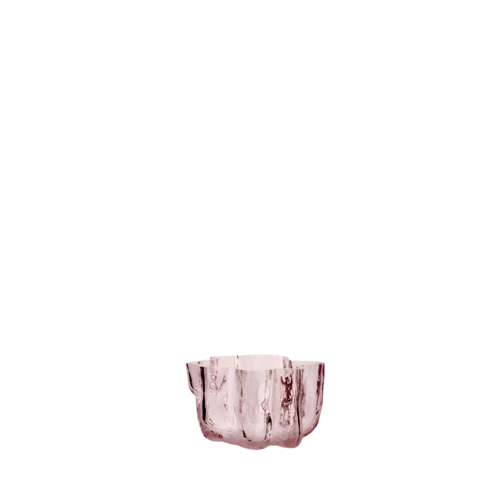 Pink glass bowl on a white background