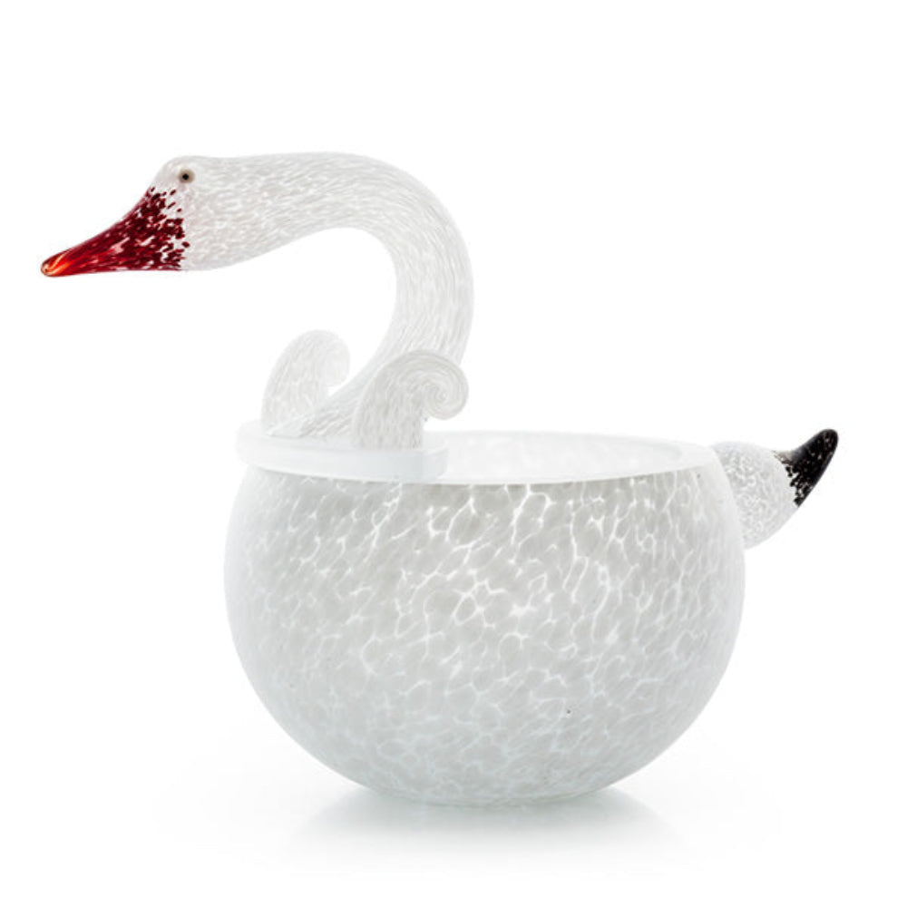 Borowski Cygnet White swan-shaped glass object with a red beak on a white background