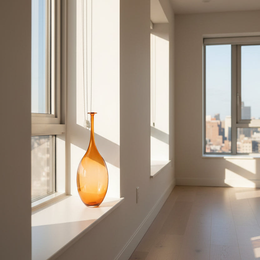 Orange glass vase on a white background