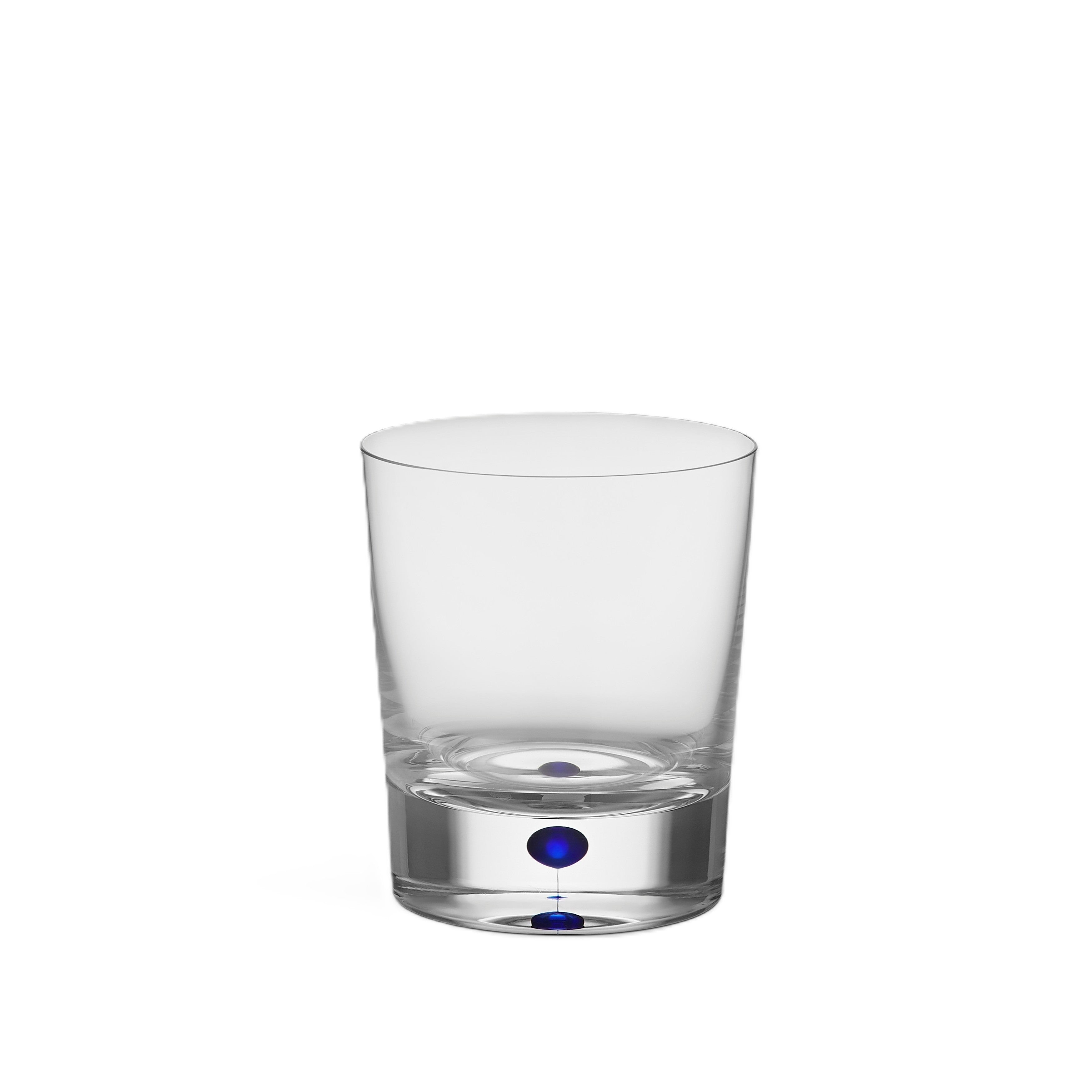 Clear glass with a blue object inside on a white background