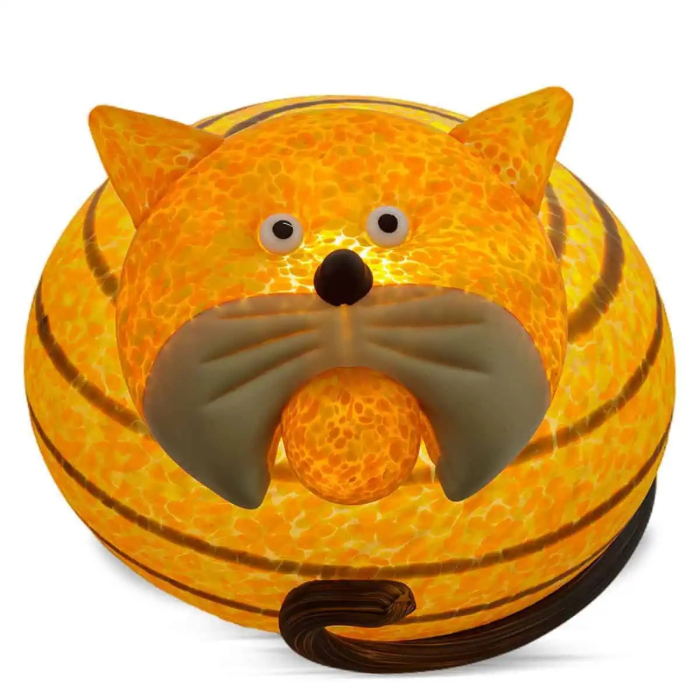 Borowski Glass Cat-shaped night light with a glowing face on a white background