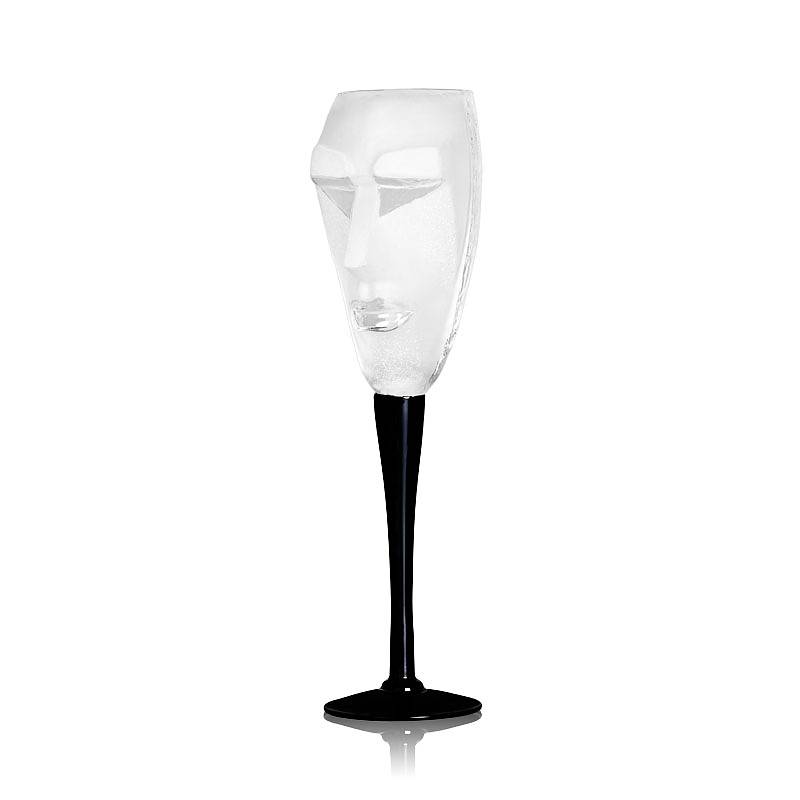 Kubik Champagne flute, clear glass with black steams designed by Mats Jonasson for Maleras cat. nr. 42o33 part of Masq Tableware collection size H250m