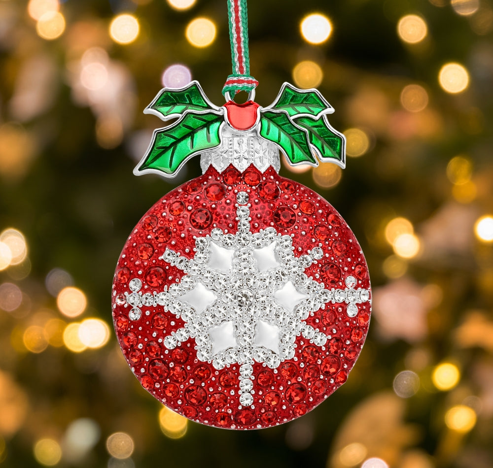 Christmas Clear and Red Stone Bauble tree decoration - NEW