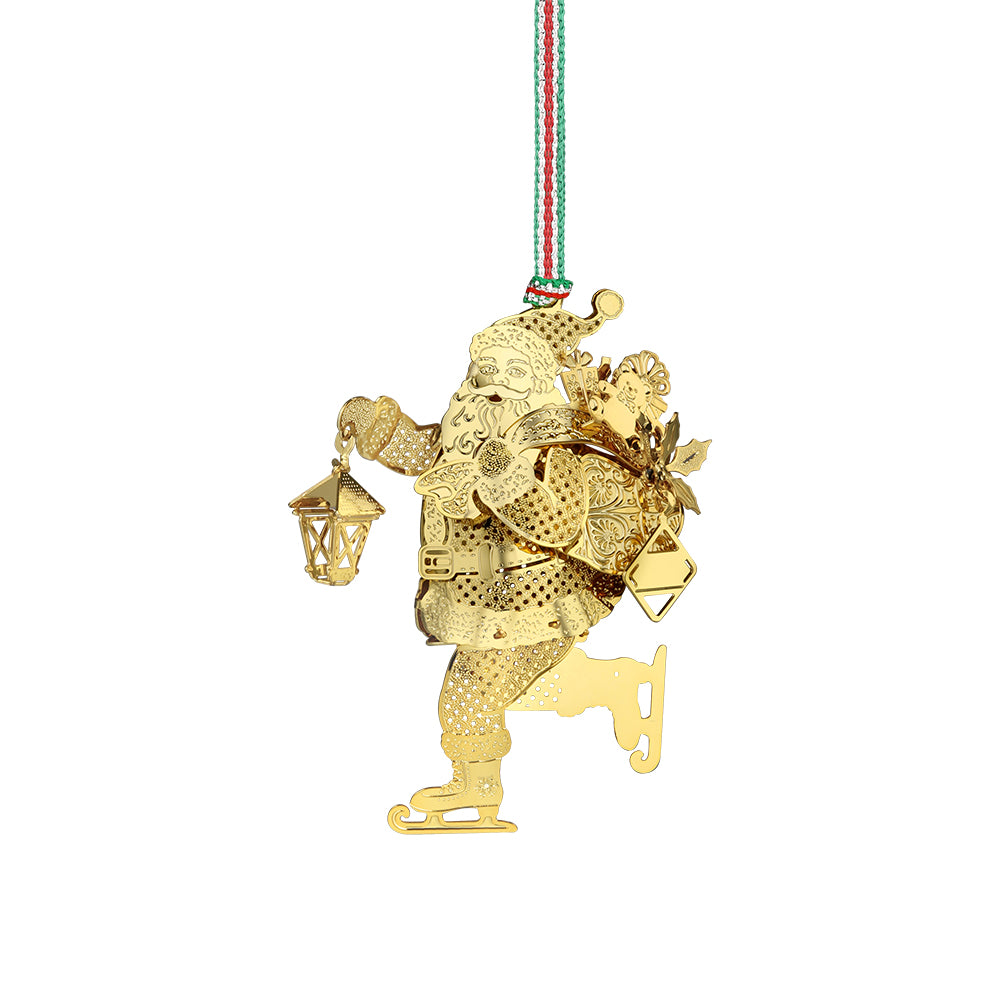 Christmas gold plated Skating Santa tree decoration - NEW