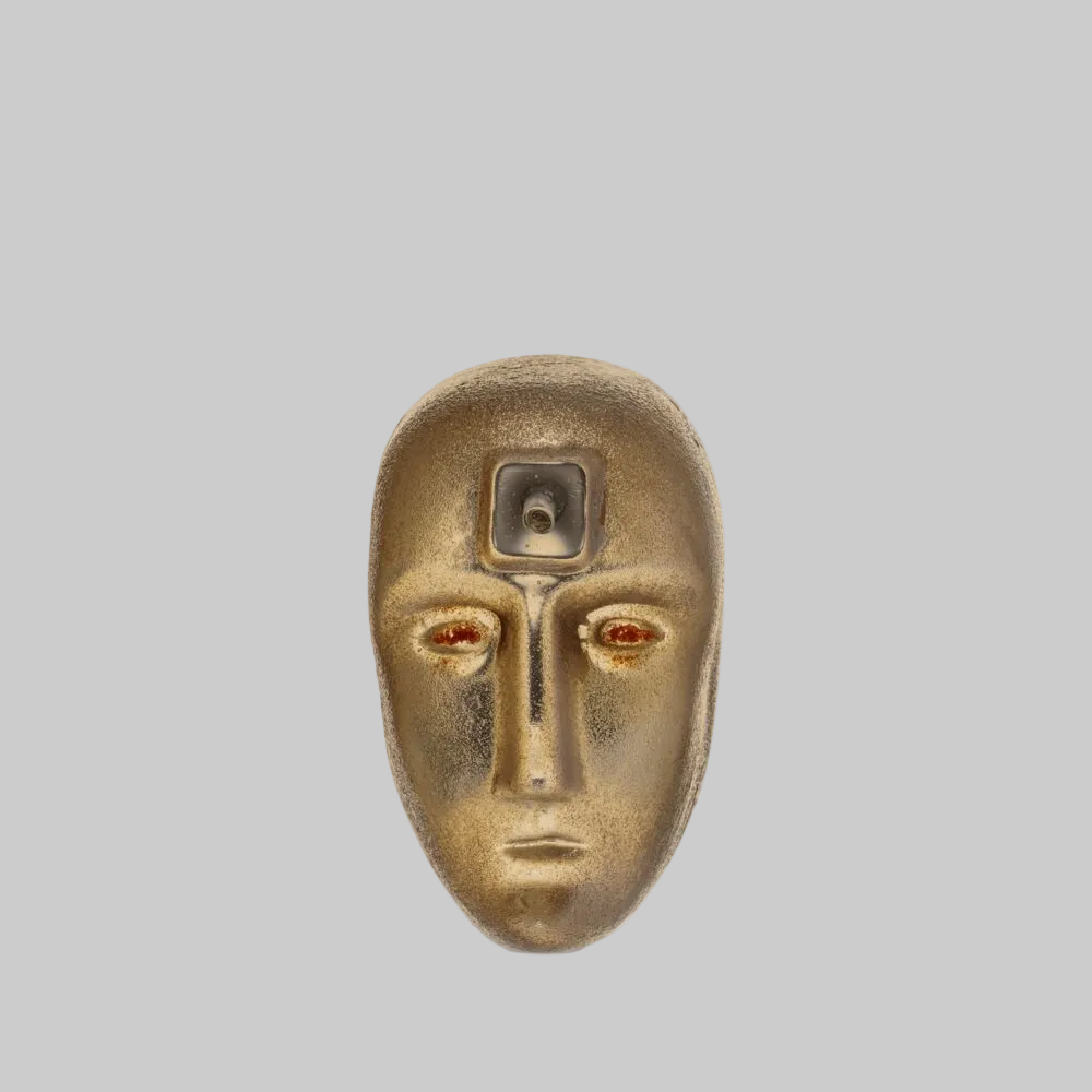 Look IN head sculpture,face mask in a metallic antique gold finish 