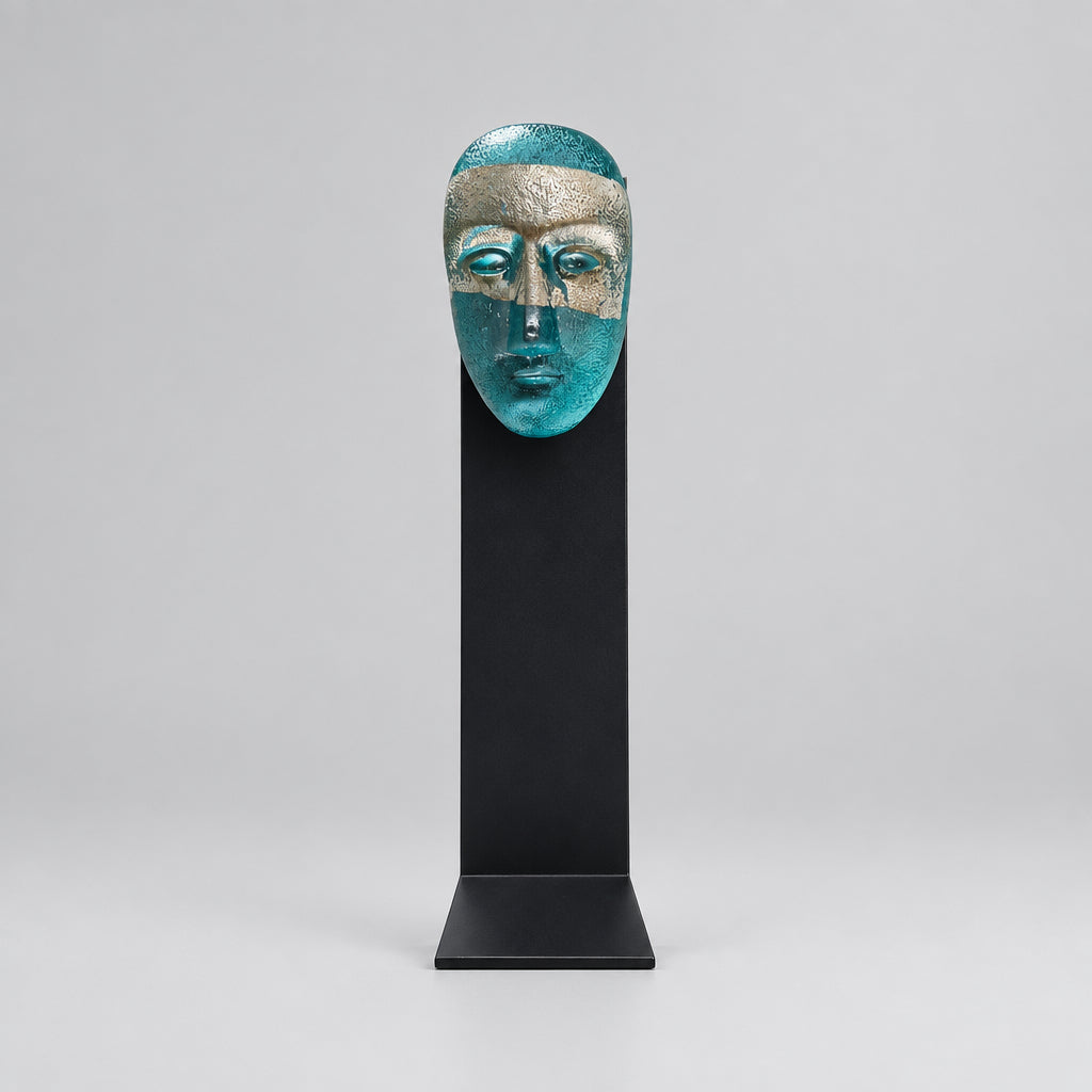 Kosta Boda Brain Look Turquoise silver sculpture