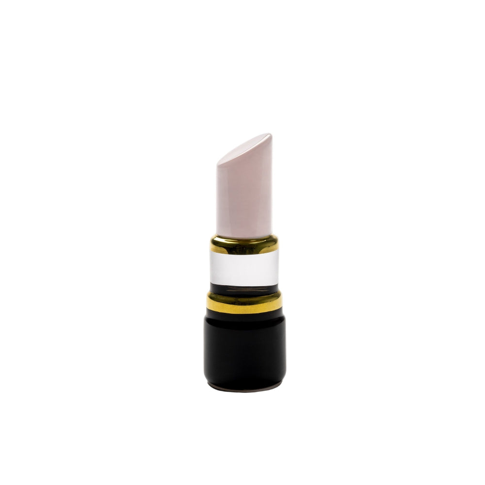Lipstick with a black and gold case on a white background
