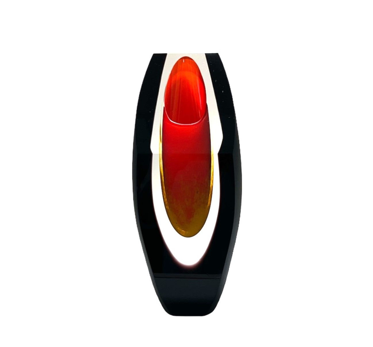 Nightfall red, tall glass vase, Czech glass art.