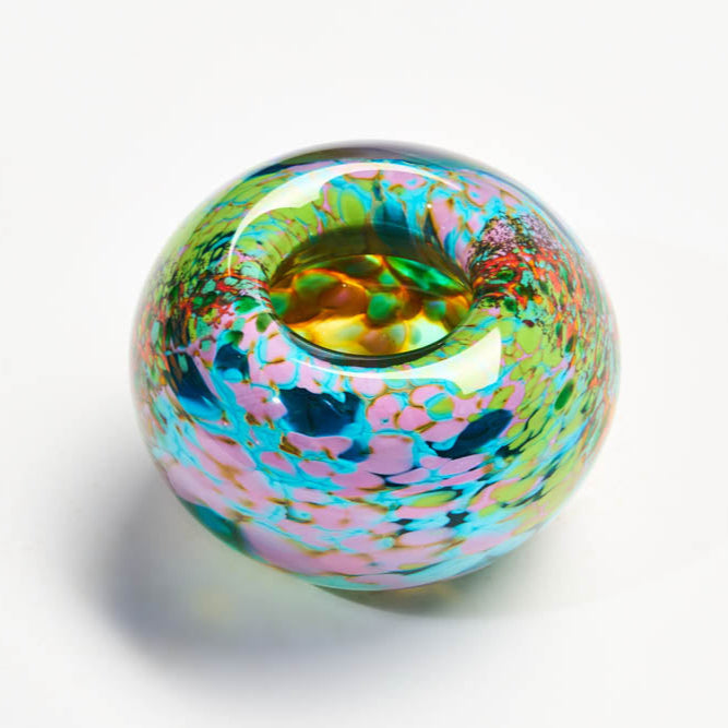Colorful glass vase on a white background