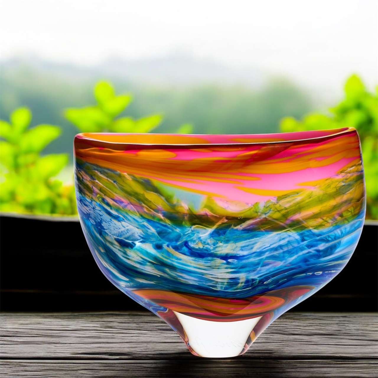 Seascape large wide flattend vase