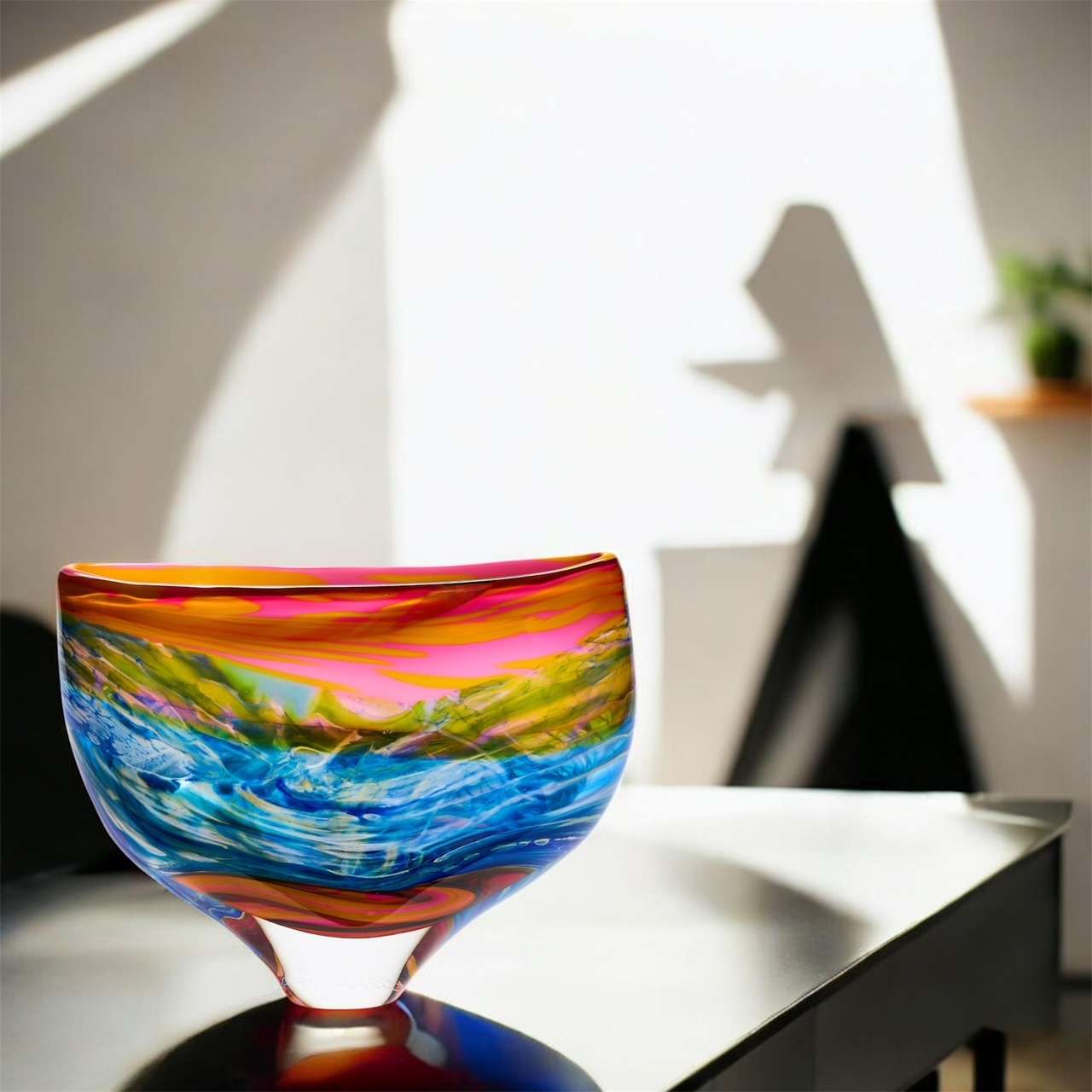Seascape large wide flattend vase