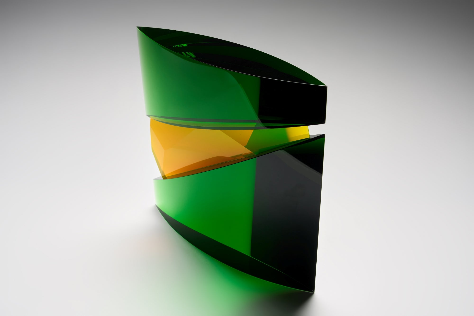Czech Art Glass - Green Yellow Square sculpture